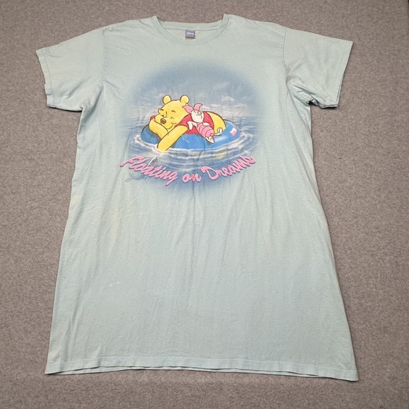 Vintage Disney Winnie The Pooh Sleep Shirt Womens OS Blue Floating On Dreams 90s - Picture 1 of 9